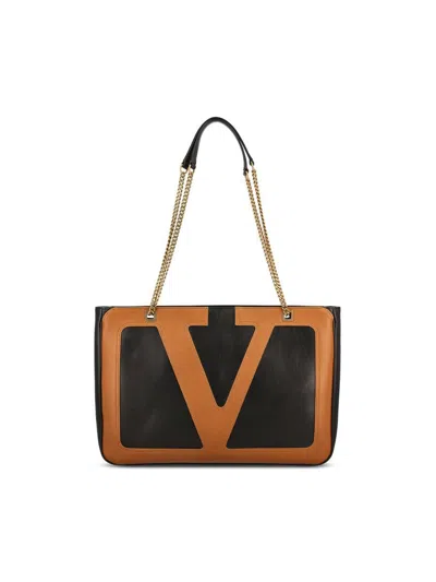 Valentino Garavani Black Nappa Leather Large Viva Superstar Shopping Bag In Nerospice