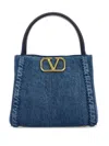 Valentino Denim Small Alltime Handbag In Blue