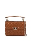 Valentino Rockstud Spike Leather Shoulder Bag In Brown
