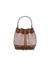 Valentino Garavani Small Rockstud Bucket In Fabric And Leather Women In Brown