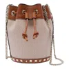 Valentino Two-tone Canvas Rockstud Bucket Bag In Brown