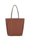 Valentino Women's Caramel Leather Medium Rockstud Shopping Bag In Brown