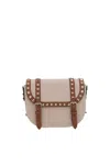 Valentino Messenger Rockstud Fabric And Leather Shoulder Bag In Brown