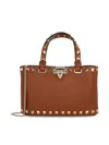 Valentino Mini Rockstud Embellished Tote Bag In Brown