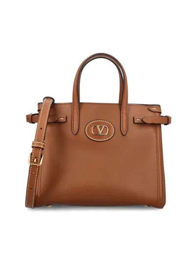 Valentino Garavani Brown Leather Antibes Shopping Bag