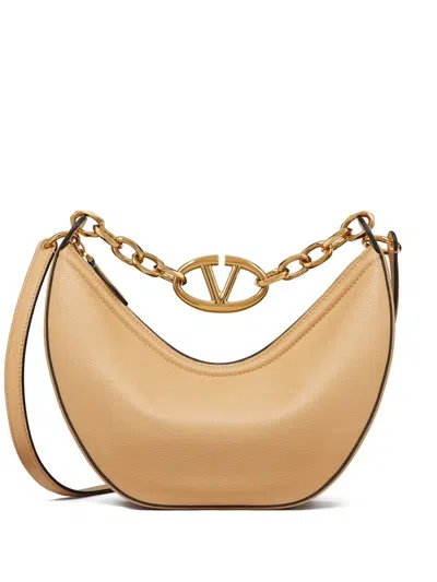 Valentino Garavani Small Vlogo Moon Leather Shoulder Bag In Cappuccino