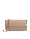 Valentino Garavani Rockstud Grainy Calfskin Chain Pouch Woman Poudre Uni In Multi