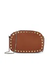 Valentino Rockstud Mini Grainy Leather Crossbody In Brown