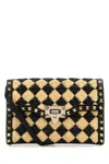 Valentino Rockstud Raffia-effect Shoulder Bag In Brown