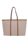Valentino Rockstud Canvas Medium Tote In Natural+tobacco