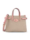 Valentino Antibes Canvas And Karung Shopping Tote Bag In Natural-tobacco/peach Rose