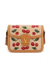Valentino 9t05 Cherry-jacquard Raffia And Leather Cross-body Bag In Natural/multicolor/natural Ca