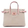 Valentino Antibes Canvas And Karung Shopping Tote Bag In Natural/tabacco/peach Rose