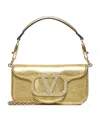 Valentino Locò Metallic Calfskin Leather Shoulder Bag In Oro/sabbia/jonquille
