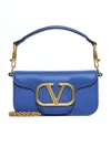 Valentino Loco' Leather Small Shoulder Bag In Riverside Blue