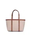 Valentino Rockstud Leather And Canvas Mini Tote Bag In Sand