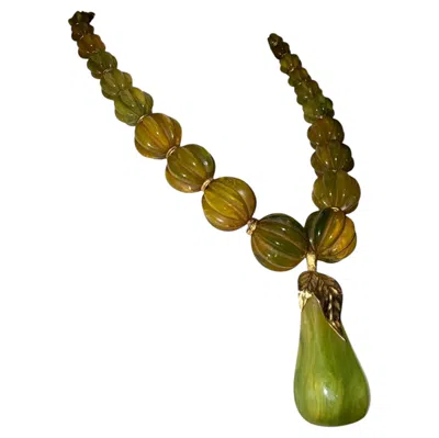 Pre-owned Valentino Garavani Bakelite Bead Necklace With Pear-shaped Pendant In Multi