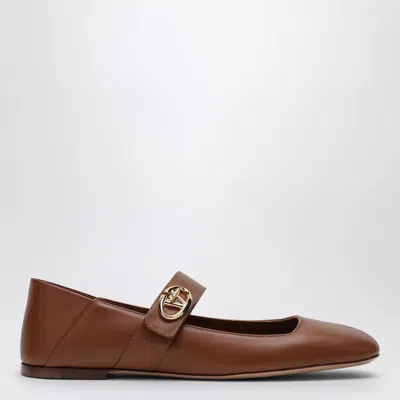 Valentino Garavani Vlogo Leather Mary Jane Ballerina Flats In Brown
