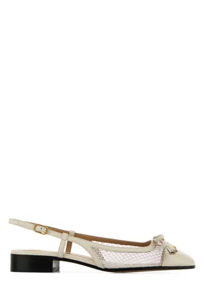 Valentino Garavani Valet Du Roi Tasseled Leather And Mesh Slingback Ballet Flats In White