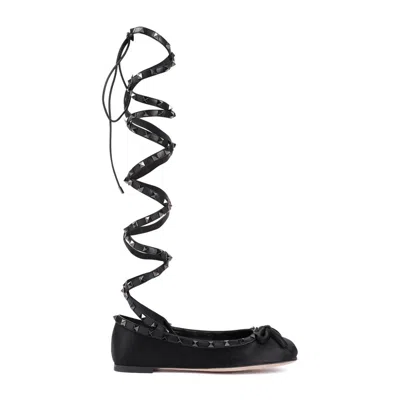 Valentino Garavani Rockstud Satin Ballerinas With Tone-on-tone Studs Woman Black 42