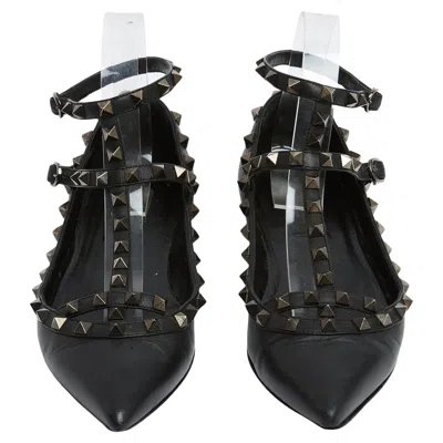Pre-owned Valentino Garavani Ballerines Eu38.5 Rockstud All Black Ballet Flat Uk5.5 Us8