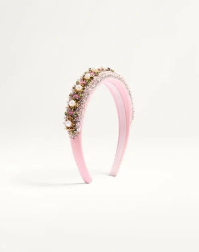 Valentino Garavani Bandeau Brodé En Laine Et Soie Femme Multicolor Uni In Pink