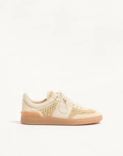 Valentino Garavani Upvillage Sneakers In Woven Raffia In Neutral