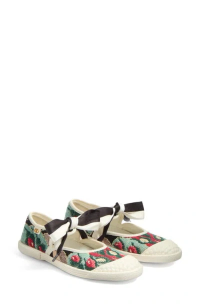 Valentino Garavani Floral Embroidered Slip Ons With Ribbon Detail In Printed