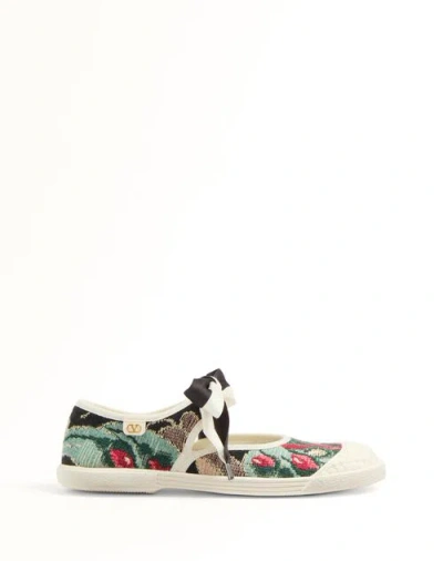 VALENTINO GARAVANI VALENTINO GARAVANI BAY BY BAY BALLERINA TRAINER IN JACQUARD FABRIC WITH FLORAL EMBROIDERY WOMAN BLAC