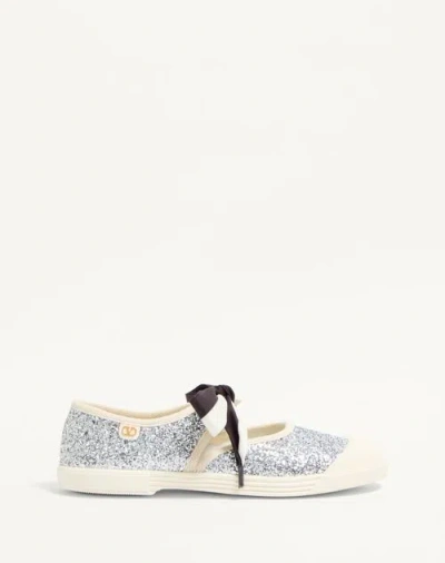 Valentino Garavani Bay By Bay Ballerina Trainers In Glitter Fabric Woman Silver 39.5