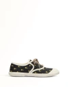 Valentino Black Cotton Sneakers With Floral Pattern And Rubber Sole In Multicolour