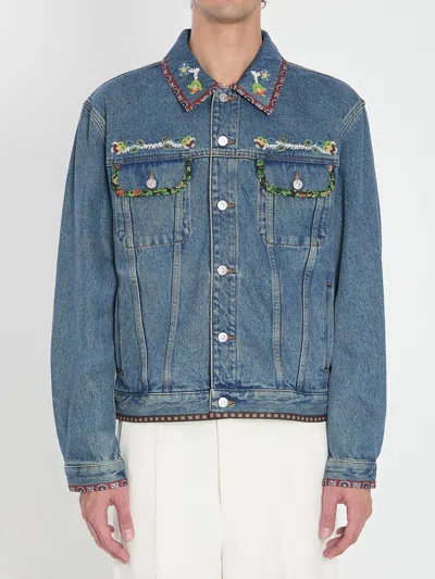 Valentino Garavani Bead-embroidered Denim Jacket In Blue