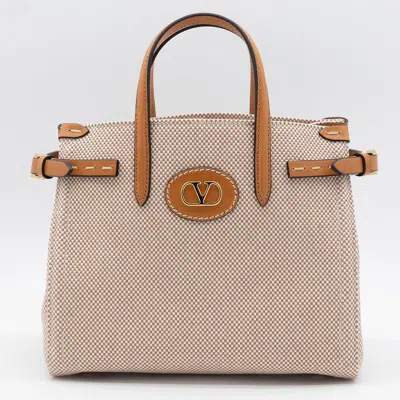 Valentino Garavani Beige Cotton Small Antibes Tote In Multicoloured