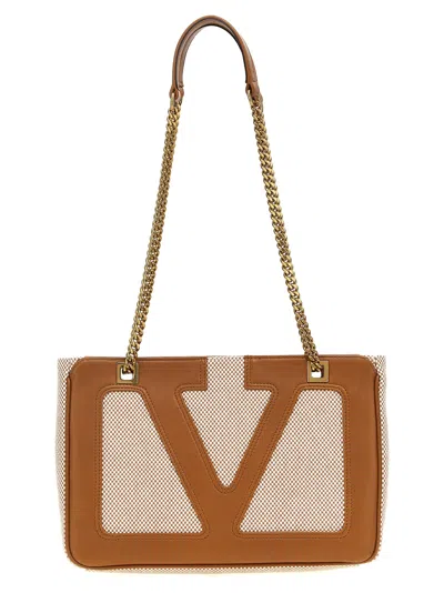 Valentino Garavani Beige Cotton Tote Women's Bag In Multi