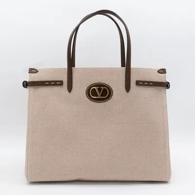 Valentino Garavani Beige Leather And Cotton Totes