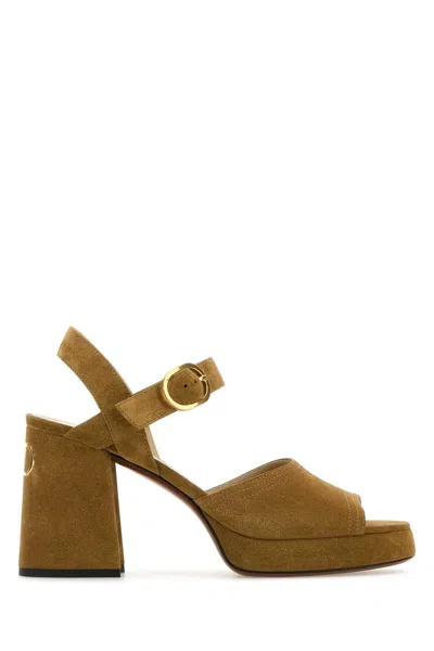 Valentino Garavani Mustard Suede Vlogo Signature Sandals In Animal Print