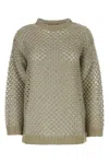 Valentino Embellished Crochet Knit Sweater In Ecru/silver