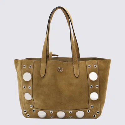 Valentino Garavani Beige Nellcote Leather Totes In Brown