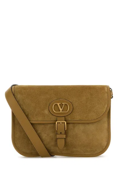Valentino Garavani Beige Suede Antibes Crossbody Bag In Brown