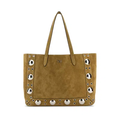 Valentino Garavani Beige Suede Nellcote Shopping Bag In Brown