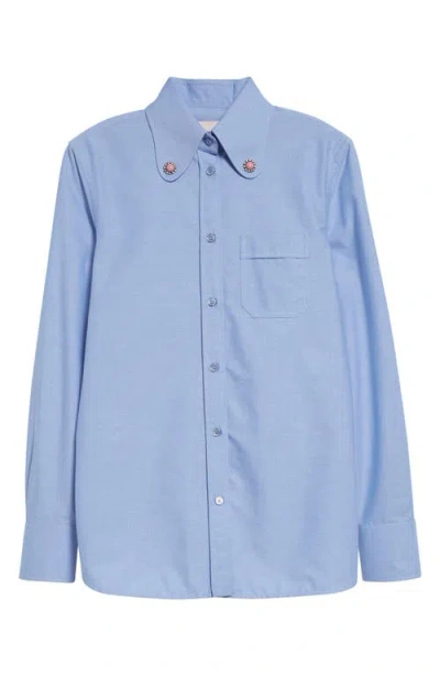 Valentino Garavani Bejeweled Cotton Poplin Button-down Shirt In Light Sky