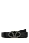Valentino Leather Belt With Adjustable Length And Embellished Buckle In Black