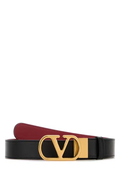 Valentino Garavani Adjustable Reversible Leather Belt With Gold-tone Buckle In Black