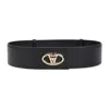 Valentino Logo Buckle Leather Belt With Wide Loop In Black