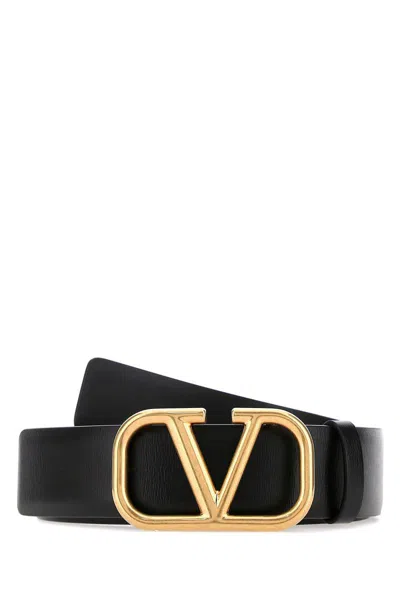 Valentino Garavani Men Black Leather Vlogo Signature Belt In Brown