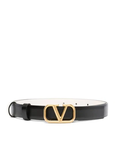 Valentino Garavani Black Vlogo Signature Reversible Leather Belt