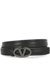 Valentino Leather Belt With Adjustable Length And Embellished Buckle In Black