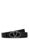 Valentino Leather Belt With Adjustable Length And Embellished Buckle In Black