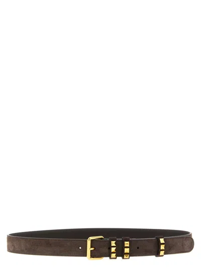 Valentino Garavani Embellished Suede Belt In Brown