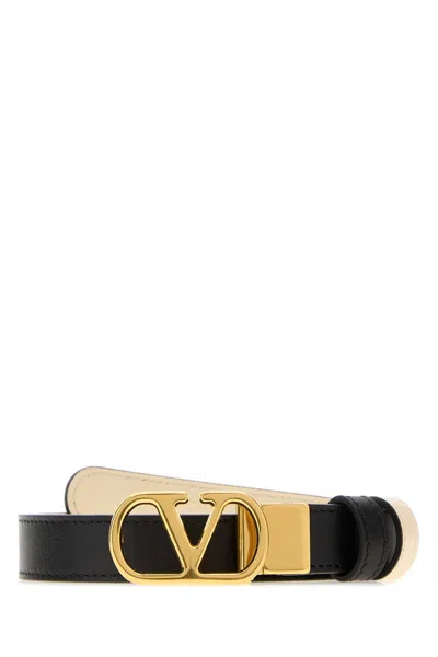 Valentino Garavani Reversible Leather Belt Adjustable Length Buckle Logo In Black